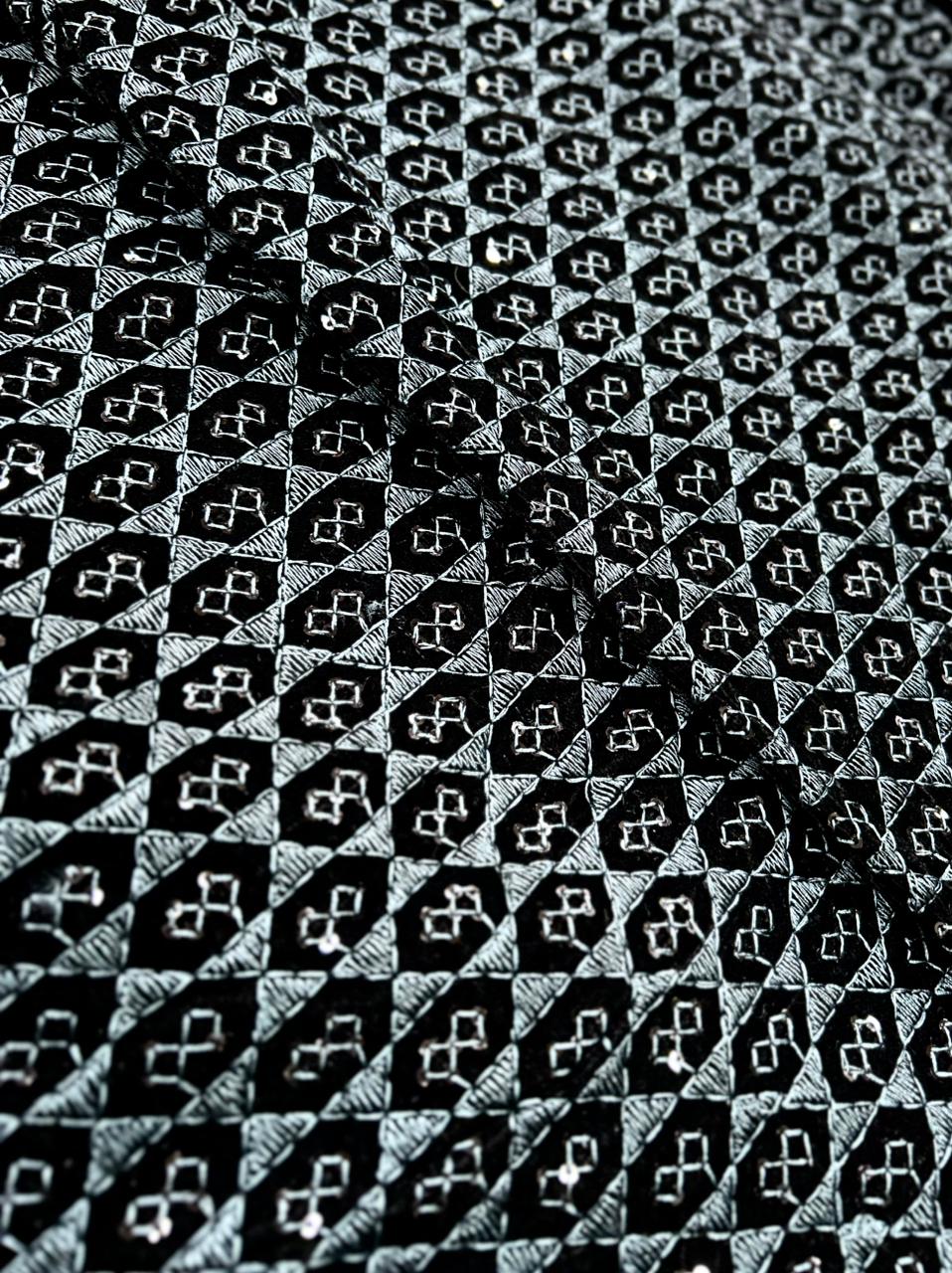 Luxury metallic blue velvet fabric for men’s sherwani, blazer and ethnic wear.
