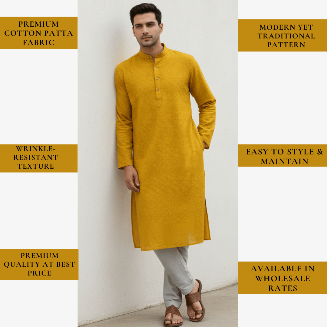 Cotton patta fabric mustard yellow haldi ceremony men ethnic cotton textile