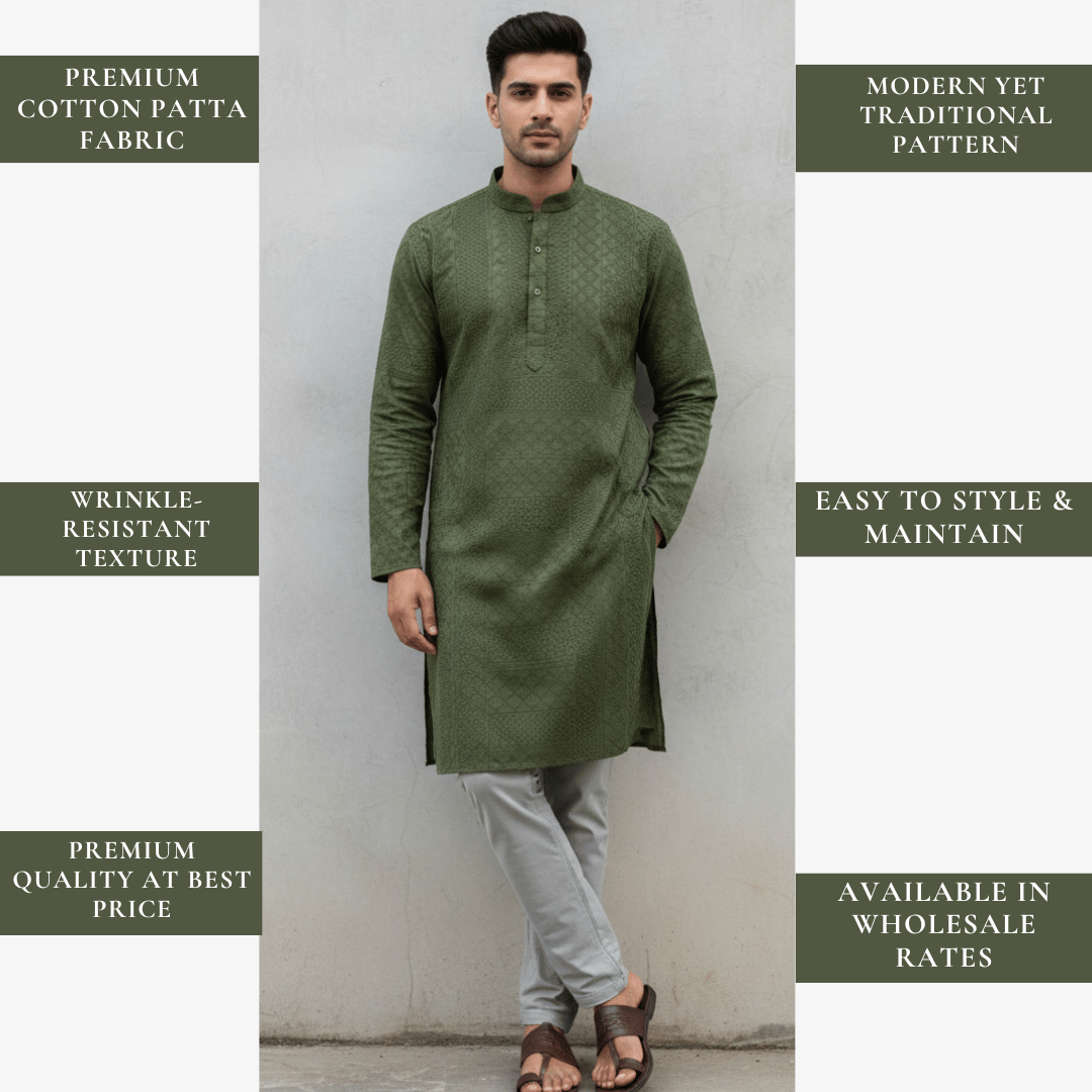 Cotton patta fabric olive green men ethnic cotton textile for kurta pajama and traditional wear