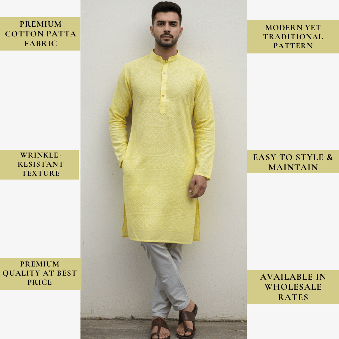 Cotton patta fabric yellow haldi ceremony diwali men ethnic cotton textile
