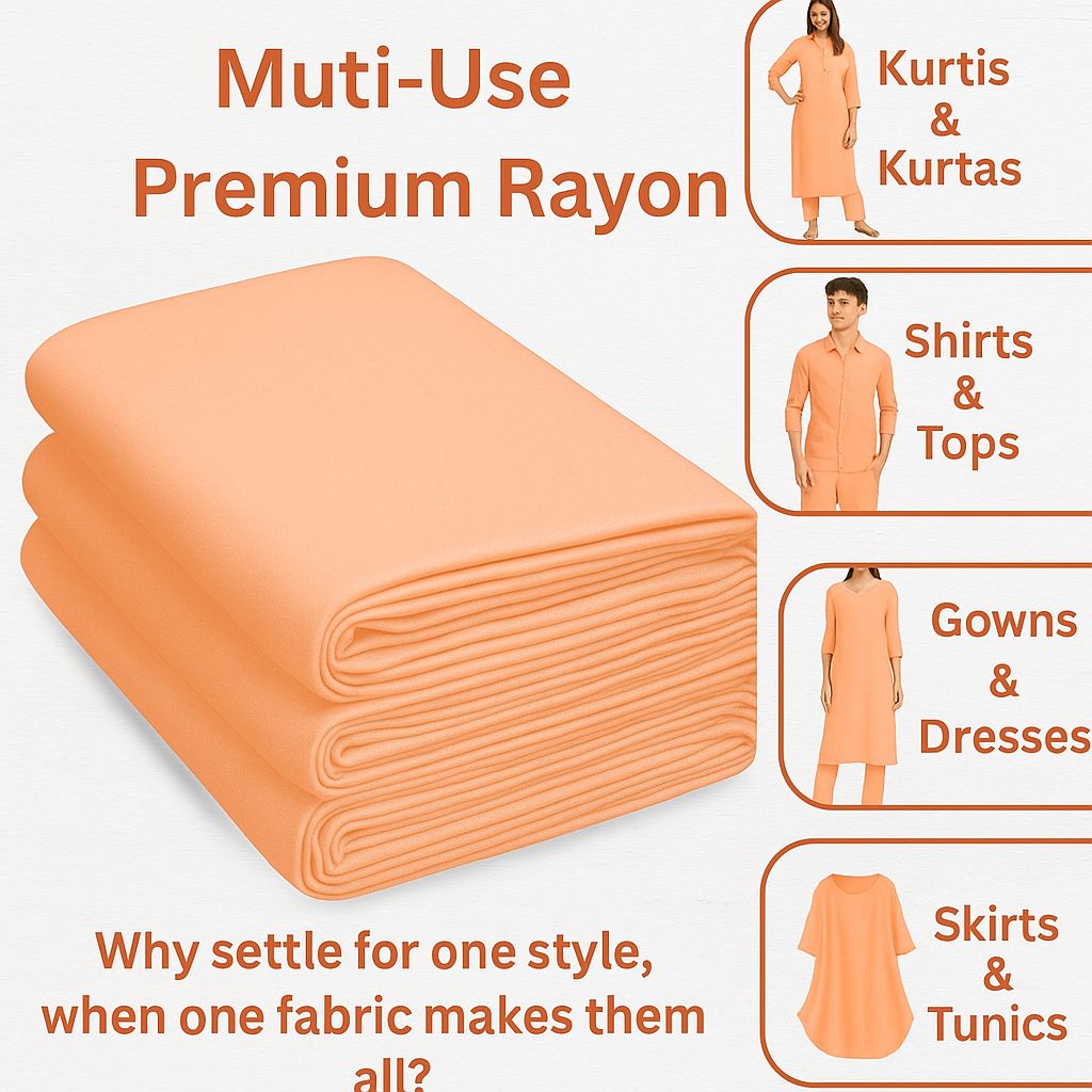 Peach Rayon Fabric Closeup – Lightweight Sewing Material for Stitching.