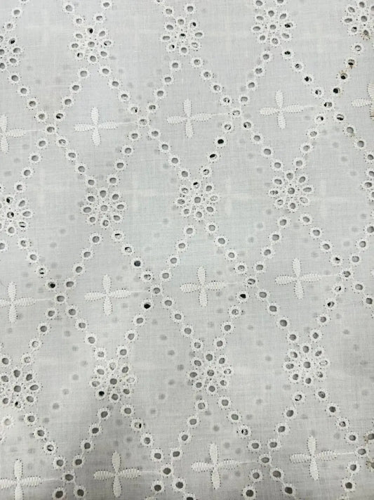 White Hakoba Schiffli Embroidered Cotton Fabric 56 Inch Width | 52 Inch Work | (Non-Dyeable) Premium Material for Kurti, Salwar Suit & Dresses