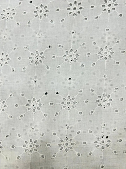 Luxury White Hakoba Cotton Fabric with Intricate Schiffli Work | 56” Wide, 52” Embroidery | Perfect for Kurti & Dresses