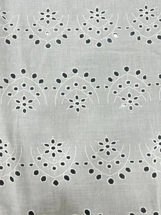 Premium Pure White Hakoba Schiffli Embroidery Fabric | 56” Wide, 52” Detailed Work | Designer Kurti, Suit & Dress Material