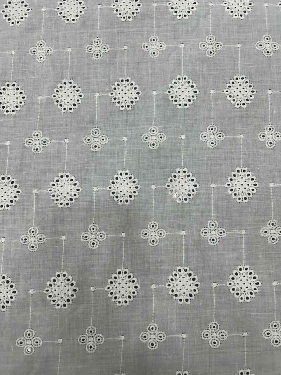 Pure Cotton White Hakoba Fabric Schiffli Embroidery 56 Inch Width 52 Inch Work Kurti Dress Material