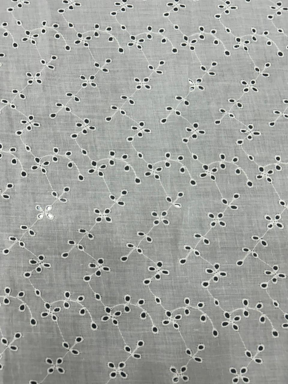 Premium Pure Cotton White Hakoba Schiffli Embroidery Fabric 56 Inch Wide for Kurti Suit Dress