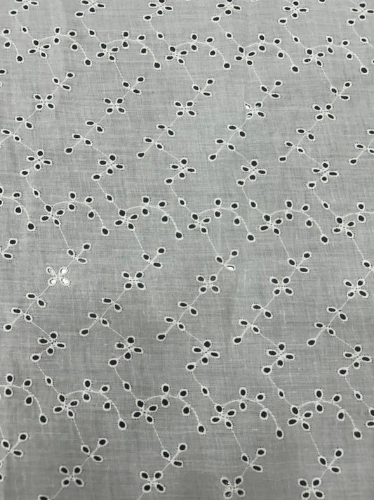Premium Pure Cotton White Hakoba Schiffli Embroidery Fabric 56 Inch Wide for Kurti Suit Dress