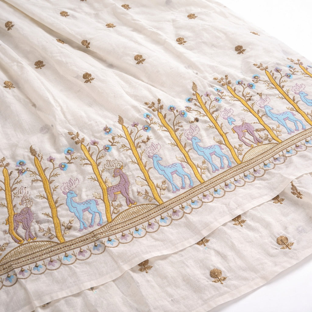 Premium Cotton Cambric Fabric with Hand Embroidery & Sequins | 44 Inch Width | Designer Daman Border for Kurti, Plazo & Cord Sets