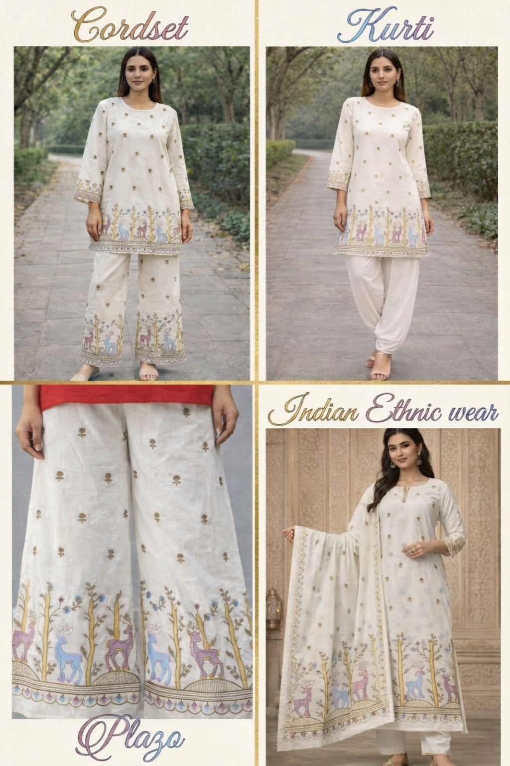 Premium Cotton Cambric Fabric with Hand Embroidery & Sequins | 44 Inch Width | Designer Daman Border for Kurti, Plazo & Cord Sets