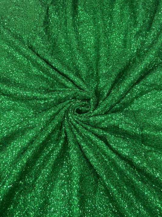 Luxury Emerald Green Kichdi Net Fabric with Heavy Designer Embroidery for Bridal, Party Wear, Lehengas, Gowns & Couture Fashion