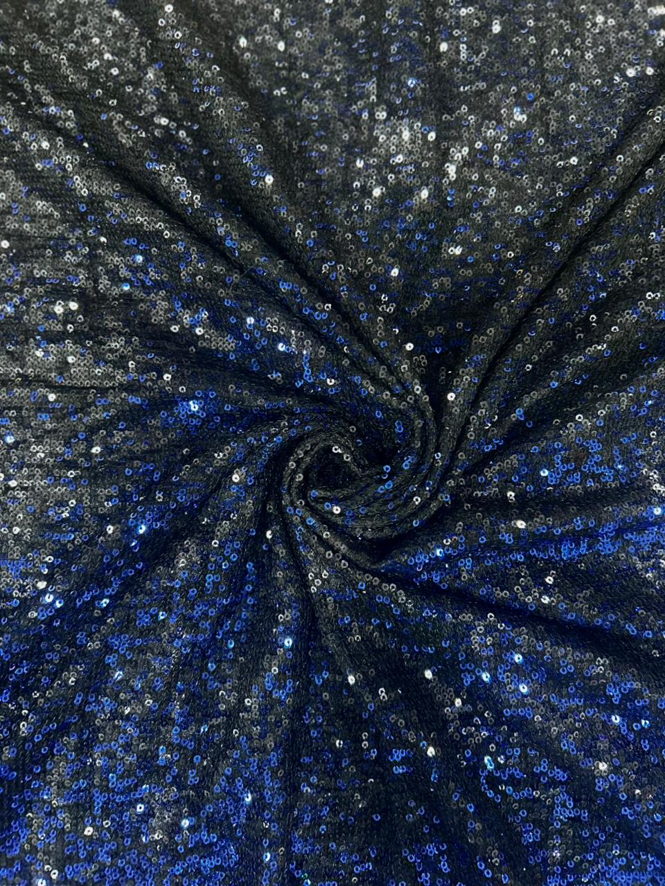 Luxury Dual ton  Blue Black Sequin Net Fabric for Party Wear, Designer Dresses, Gowns & Festive Outfits | Premium Glitter Sequence Fabric Material