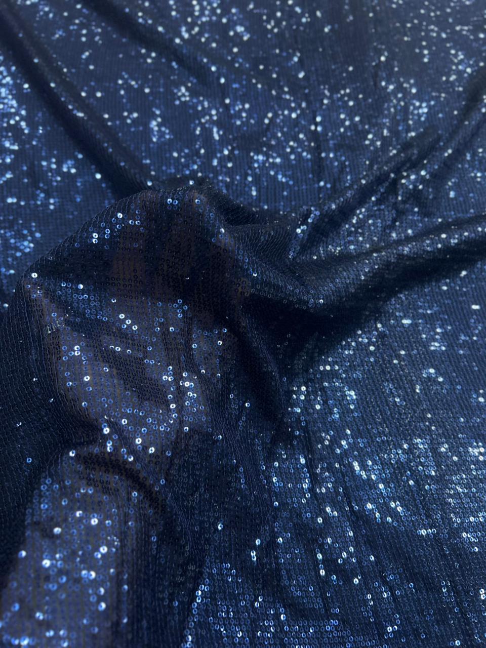 Elegant Navy Blue Party Wear Georgette Sequin Fabric for Designer Dresses & Couture Outfits