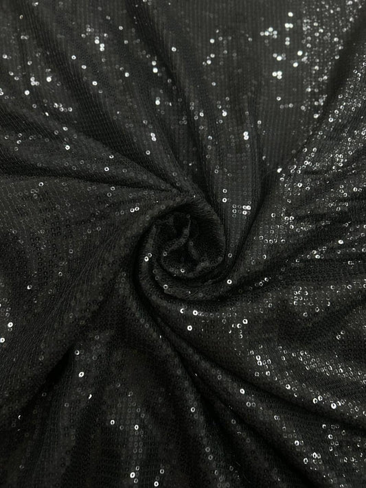 Luxury Black Sequin Georgette Fabric with Heavy Glitter Work for Sarees & Party Outfits