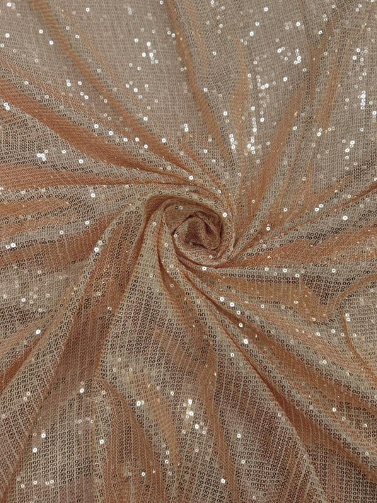 Premium Peach Pink Shimmer Georgette Sequin Fabric for Cocktail Gowns & Evening Dresses