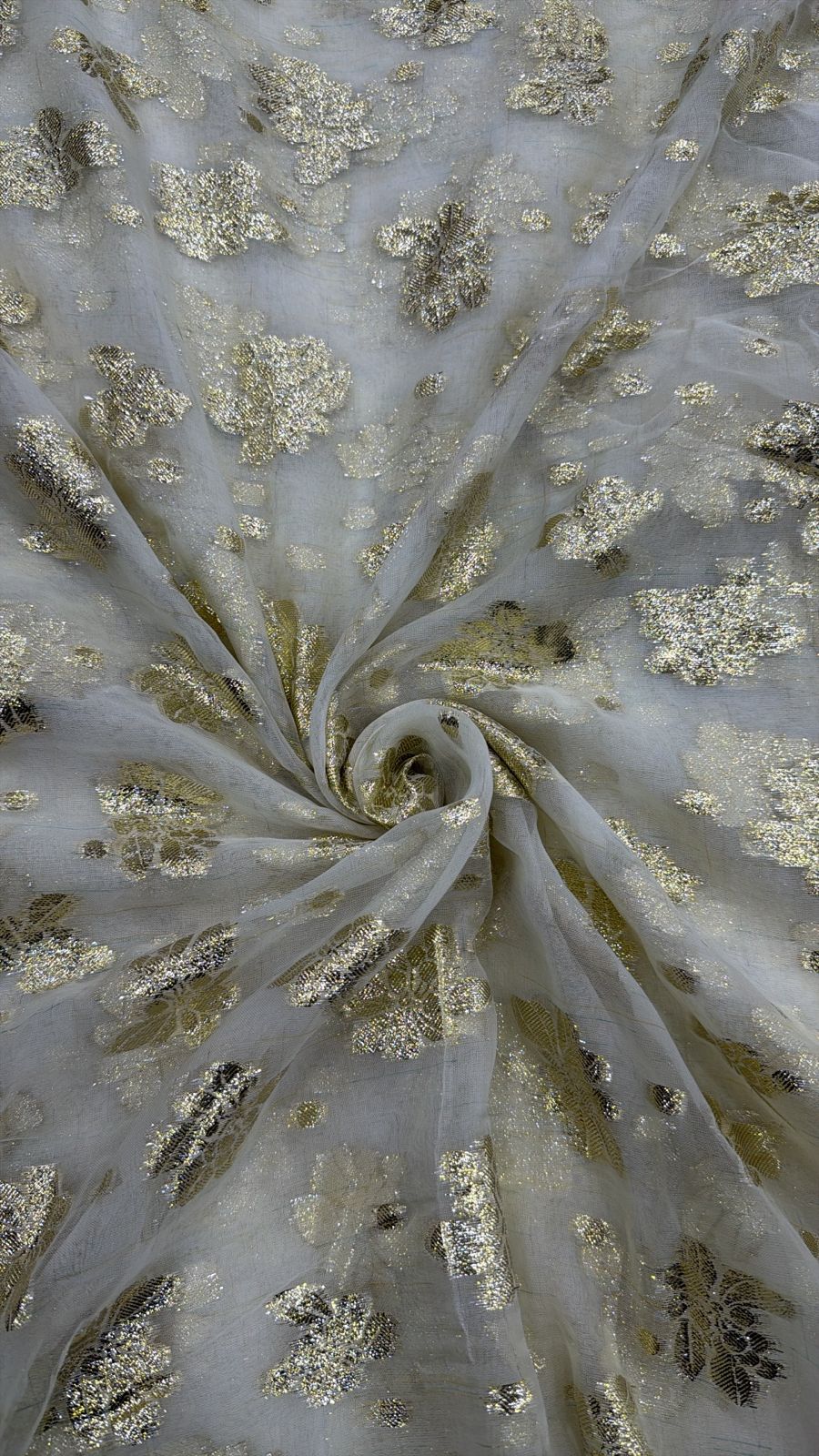 Premium Dyeable Viscose Georgette Fabric with Elegant Golden Lurex Work for Saree, Gown, Lehenga & Designer Party Wear Outfits