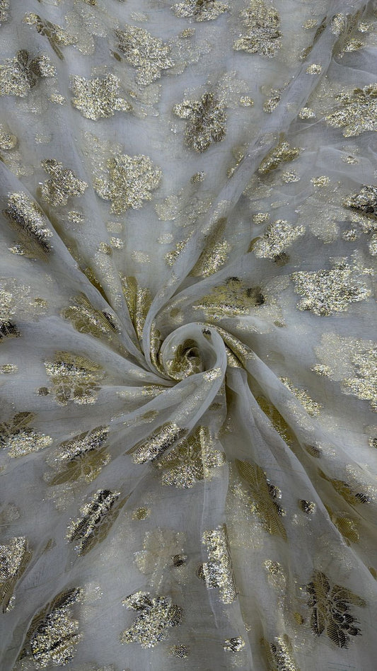 Premium Dyeable Viscose Georgette Fabric with Elegant Golden Lurex Work for Saree, Gown, Lehenga & Designer Party Wear Outfits