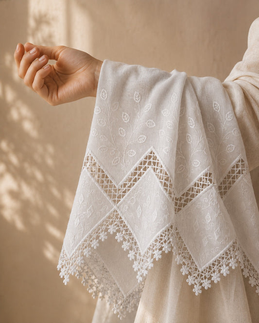 Luxury Cotton Embroidered Appliqué Fabric Width 42" | Designer Lace Border Fabric for Kurtis, Palazzo & Boutique Wear