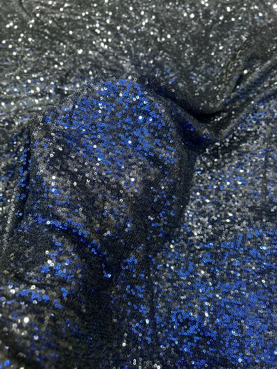 Luxury Dual ton  Blue Black Sequin Net Fabric for Party Wear, Designer Dresses, Gowns & Festive Outfits | Premium Glitter Sequence Fabric Material