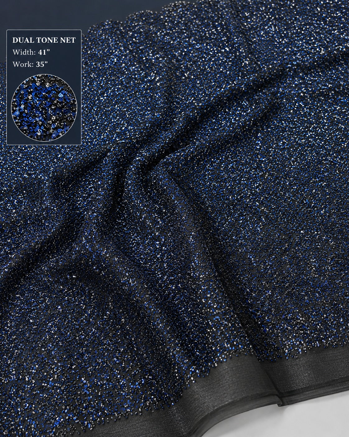 Luxury Dual ton  Blue Black Sequin Net Fabric for Party Wear, Designer Dresses, Gowns & Festive Outfits | Premium Glitter Sequence Fabric Material