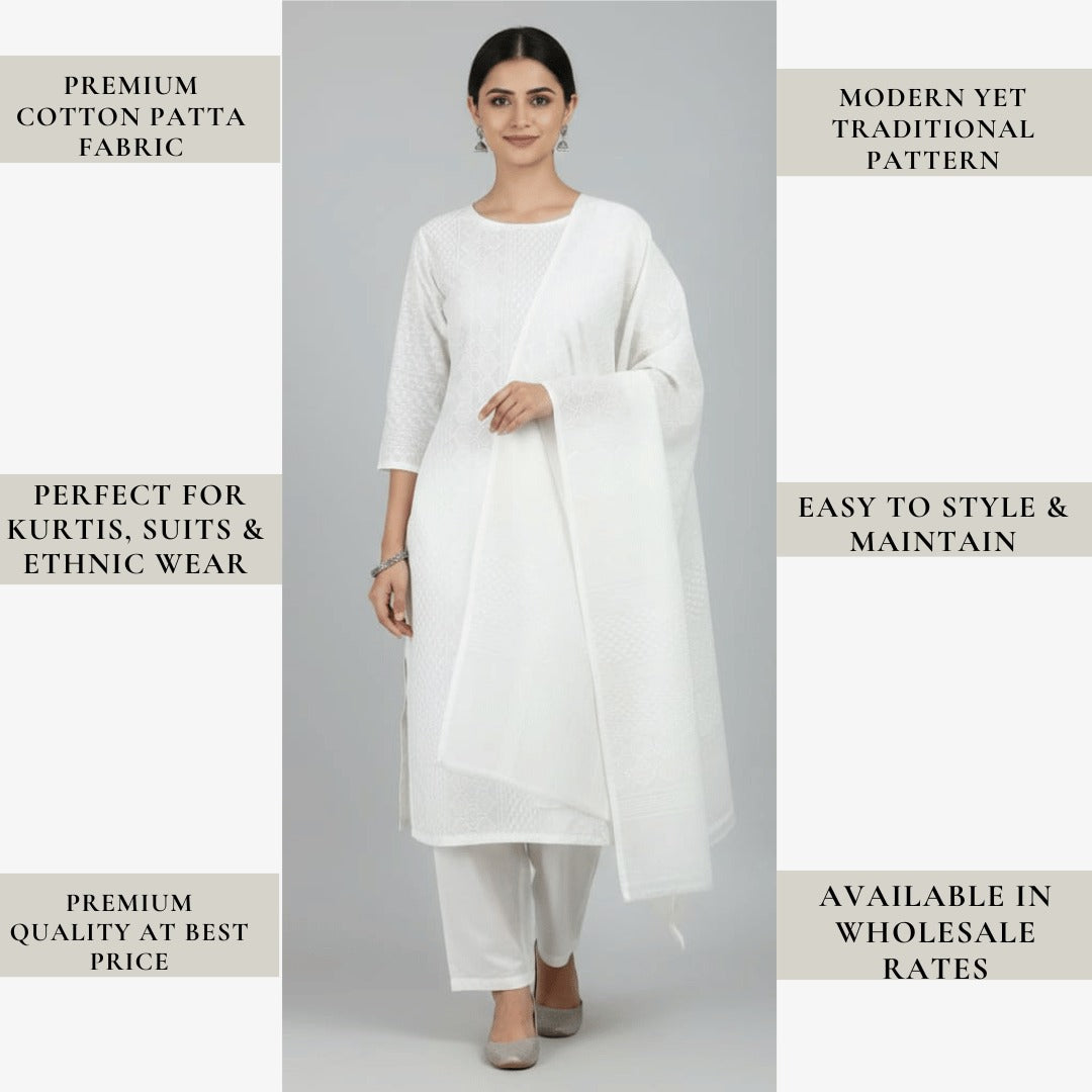 White cotton fabric for women kurti and suit, comfortable breathable ethnic daily wear
