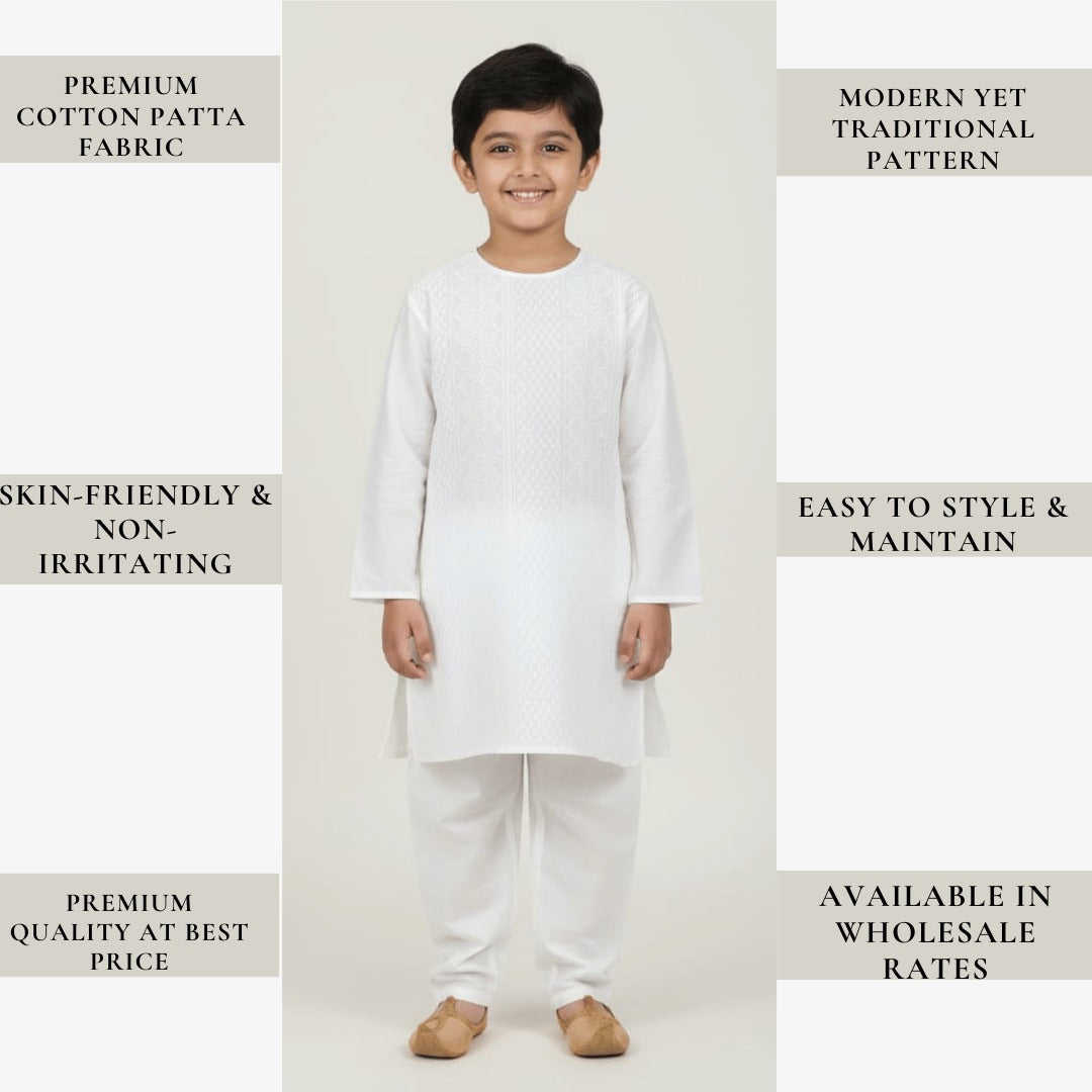White cotton ethnic fabric for kids kurta, comfortable breathable daily wear material