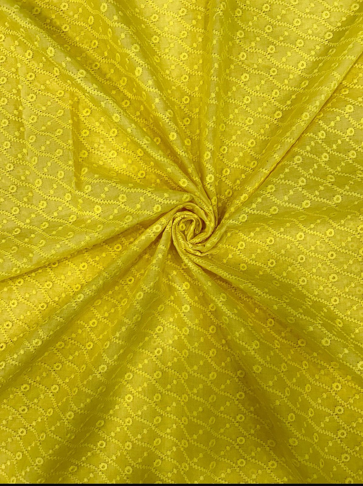 Bright yellow ethnic fabric shown with child wearing matching kurta — festive special design ideal for Haldi ceremony, Diwali outfits, and traditional events.