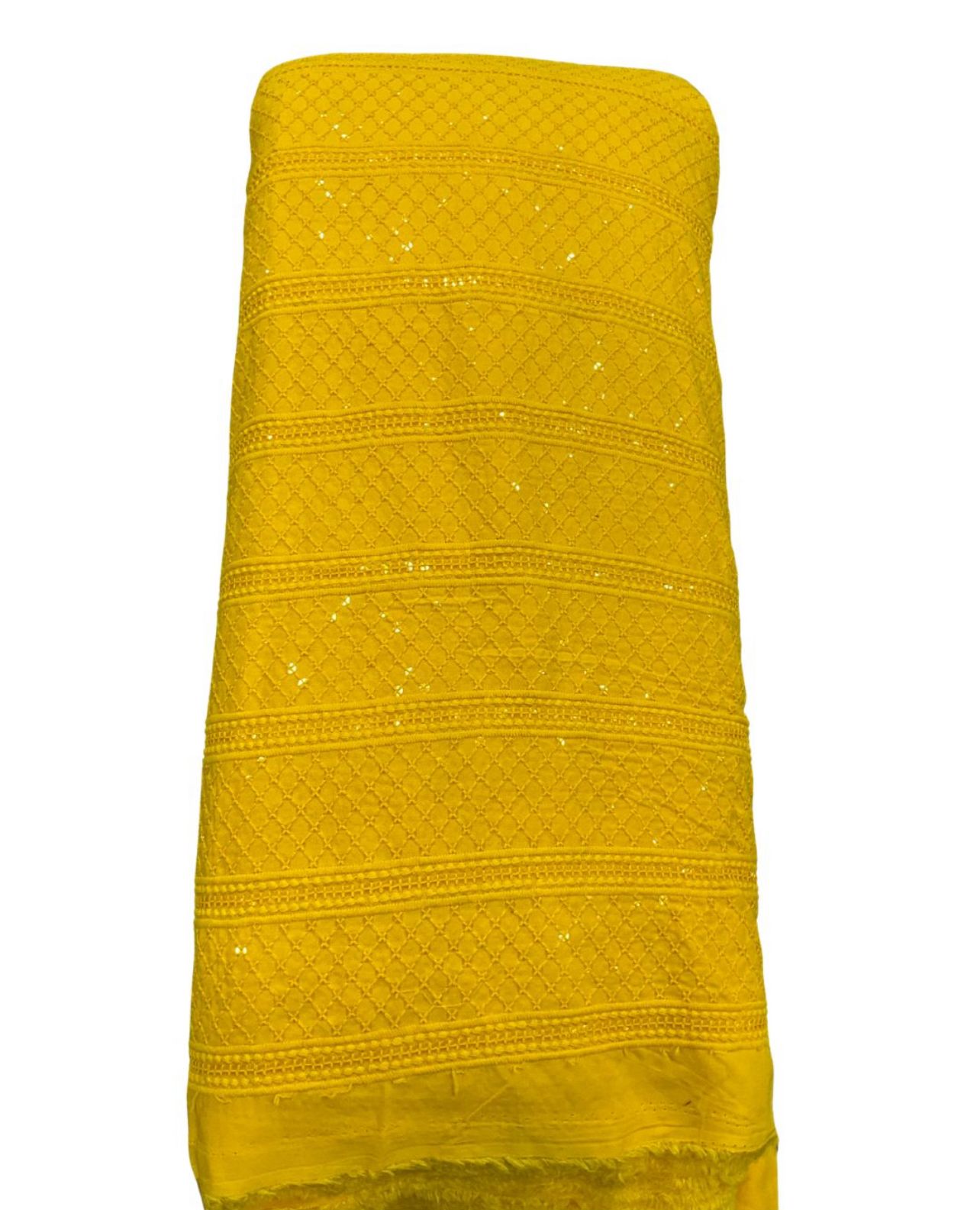 Bright yellow mirror-work fabric shown with child wearing matching kurta — festive special outfit for Diwali, Haldi ceremony, and traditional events.