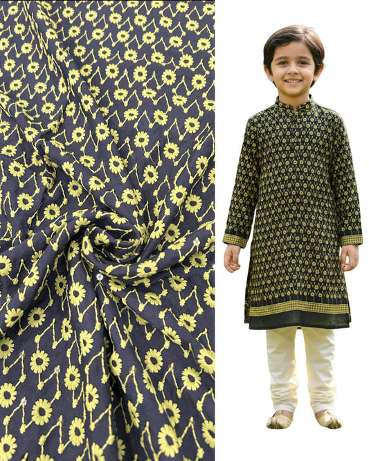Printed kids kurta with matching floral-pattern fabric — premium boys ethnic wear ideal for festive occasions, weddings, and traditional celebrations.