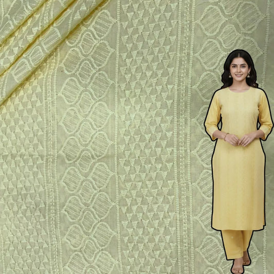 Yellow cotton paataa kurti and suit fabric for women, soft breathable ethnic daily wear fabric, 58 inch width, 52 inch work