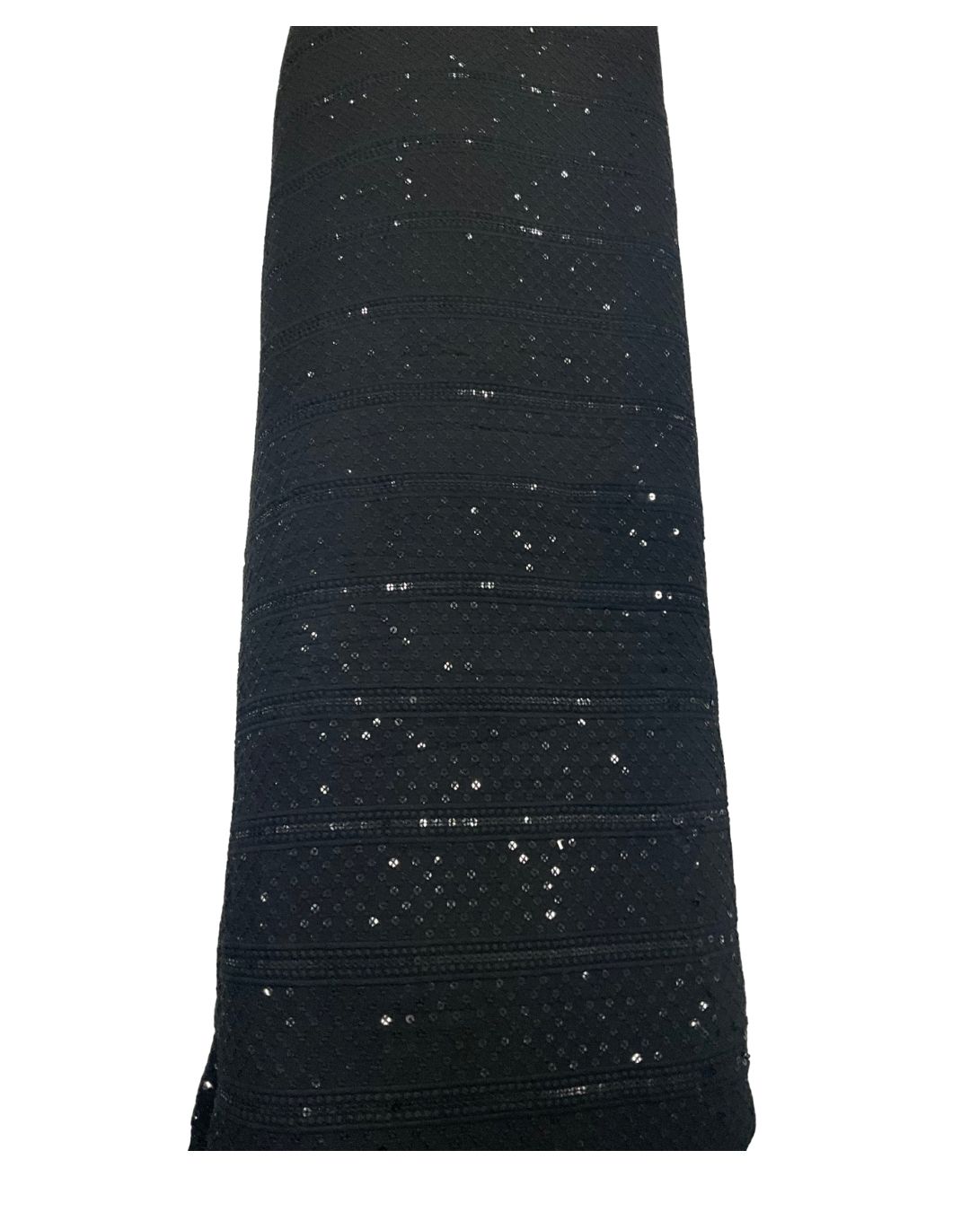 Designer black patta embroidery kurta fabric with sequin highlights for weddings, sherwani and festive wear

