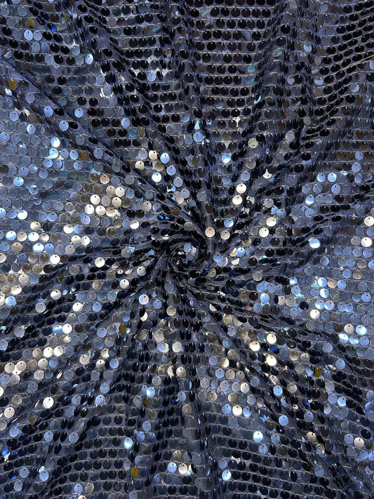 Premium royal blue tissue sequin fabric with silver and blue shimmer for party wear