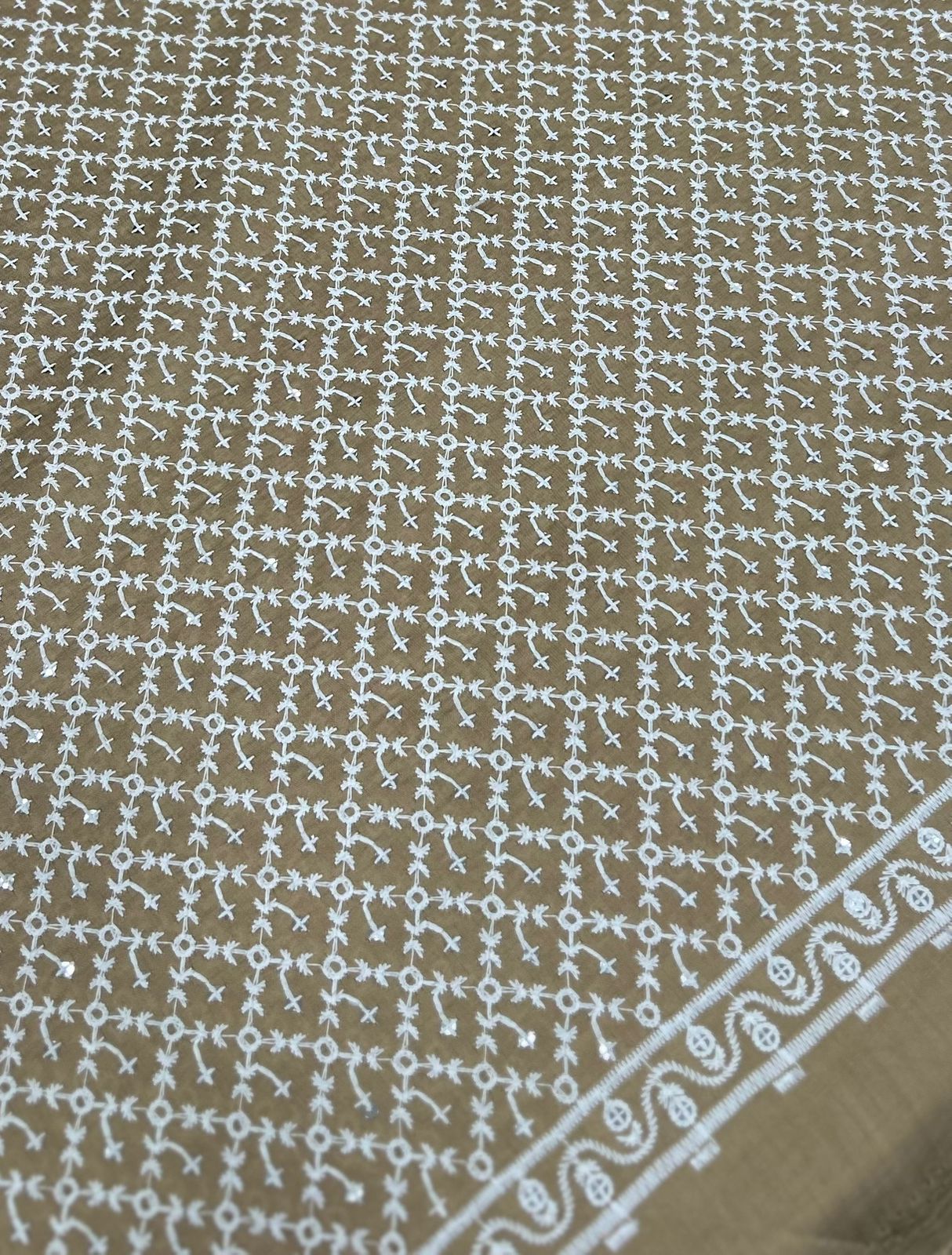 beige chikankari roman silk kurta fabric men
