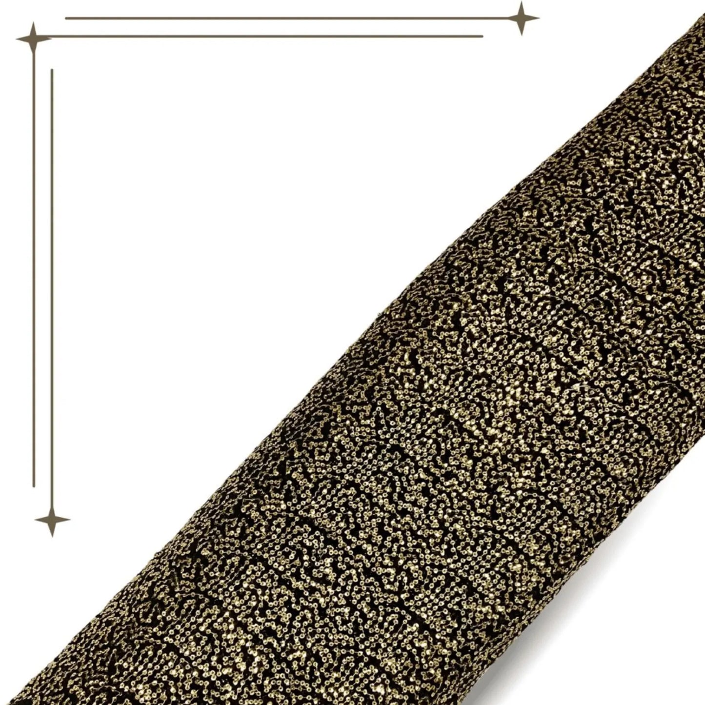 Premium Black Gold Glitter Net Fabric featuring dense golden sequin work with an elegant shimmer finish, perfect for designer gowns, festive outfits, cocktail dresses and wedding couture.