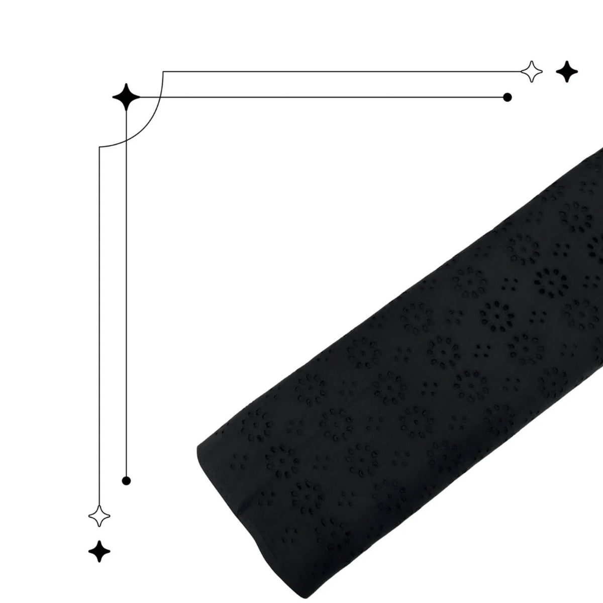 Black Hakoba Schiffli fabric embroidered border detail.