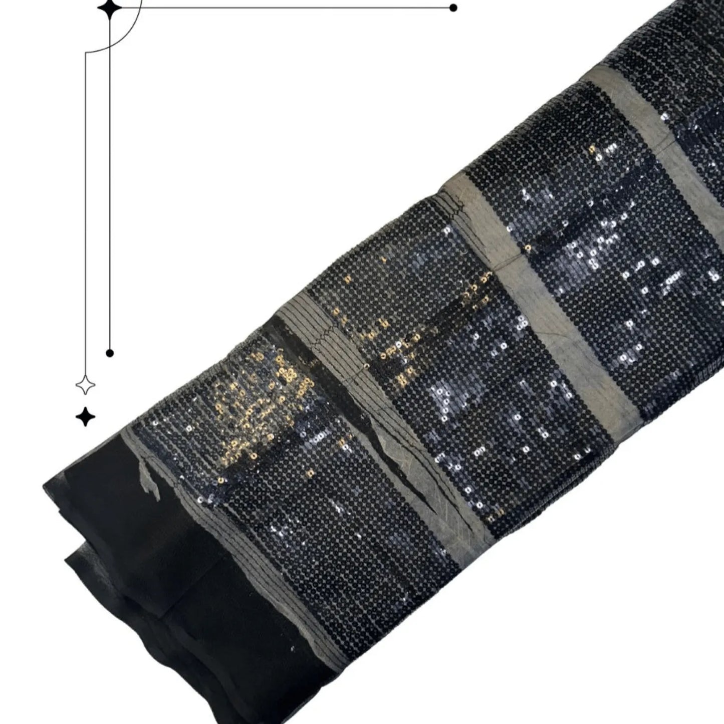 Black Horizontal Striped Sequins Embroidered Net Fabric Roll for Gowns, Lehengas, Sarees and Party Wear.