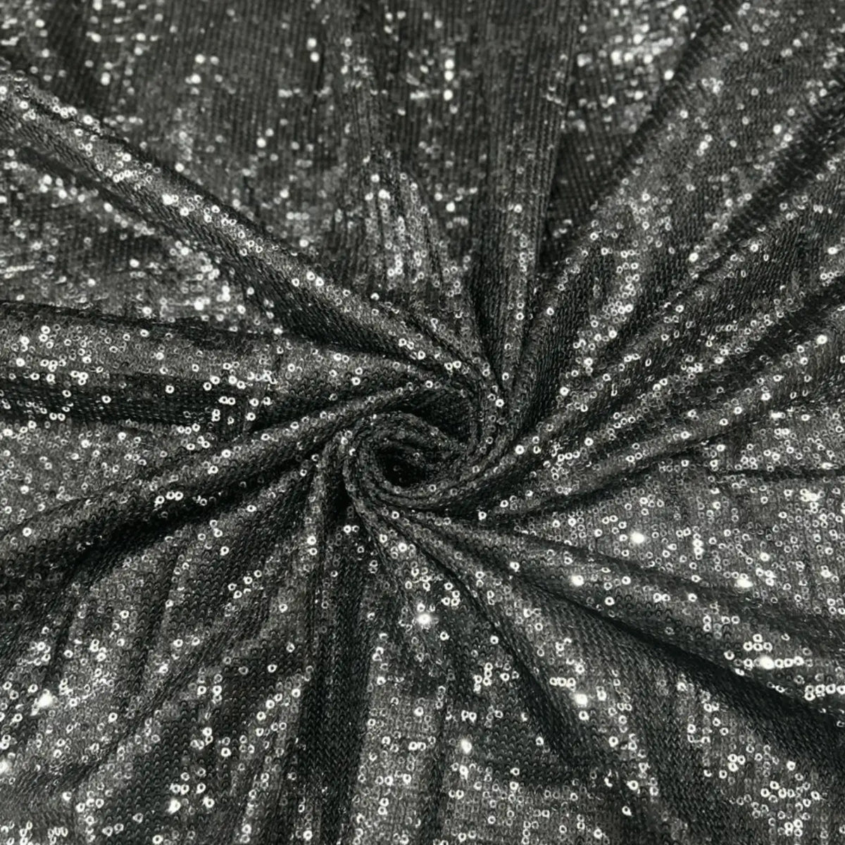 Black Micro Sequins Embroidered Net Fabric for Gowns, Sarees and Party Wear.