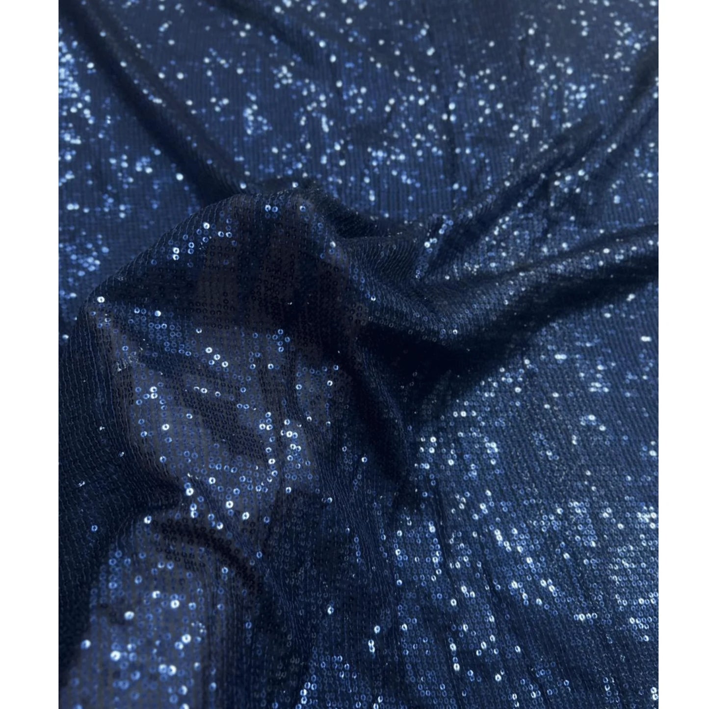 Close-up of Luxury Navy Blue Sequin Georgette Fabric