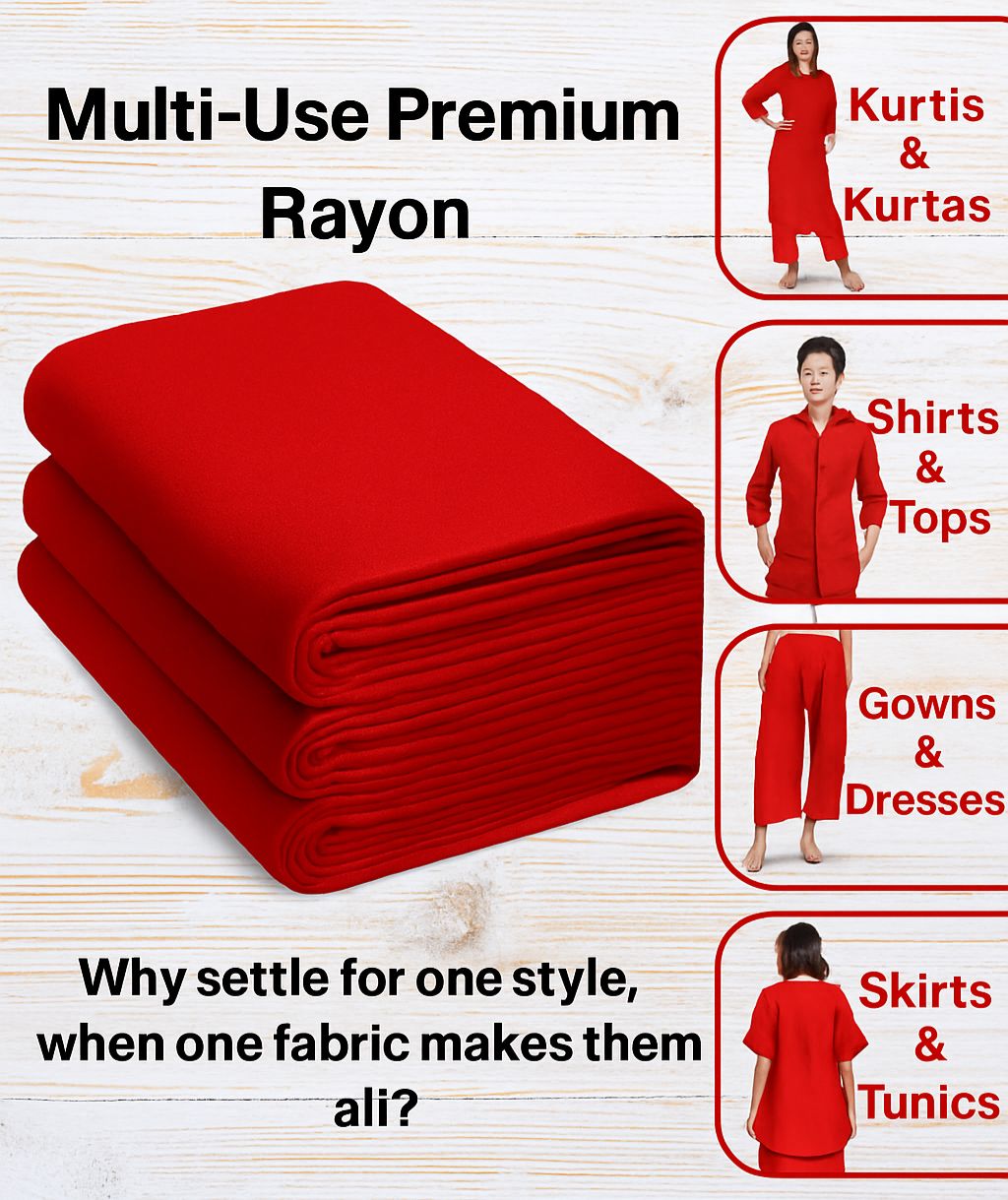 Red Rayon Viscose Fabric Texture – High-Quality Material for Dresses, Kurtis & Tops.