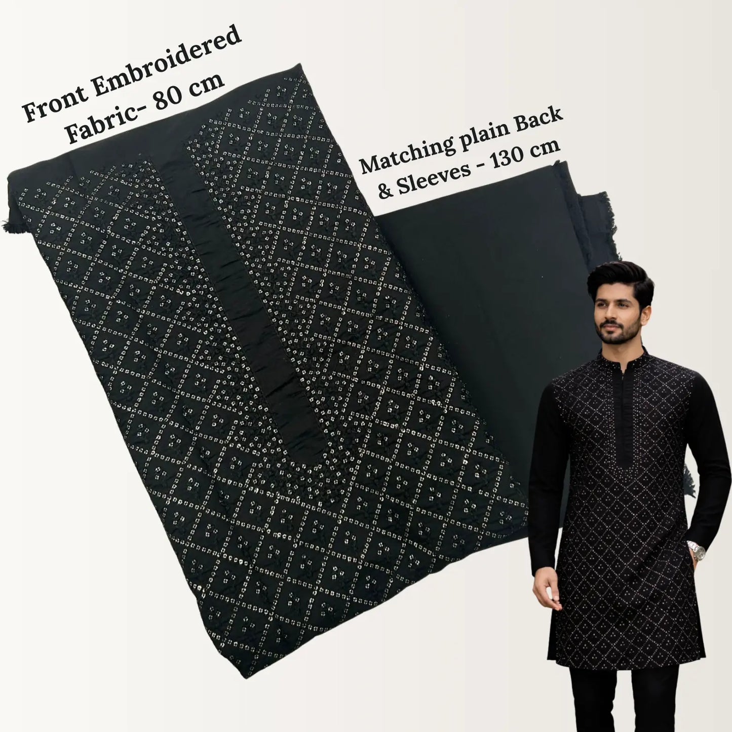 Chanderi silk embroidered kurta fabric with sequence work for men