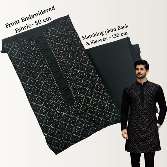 Chanderi silk embroidered kurta fabric with sequence work for men