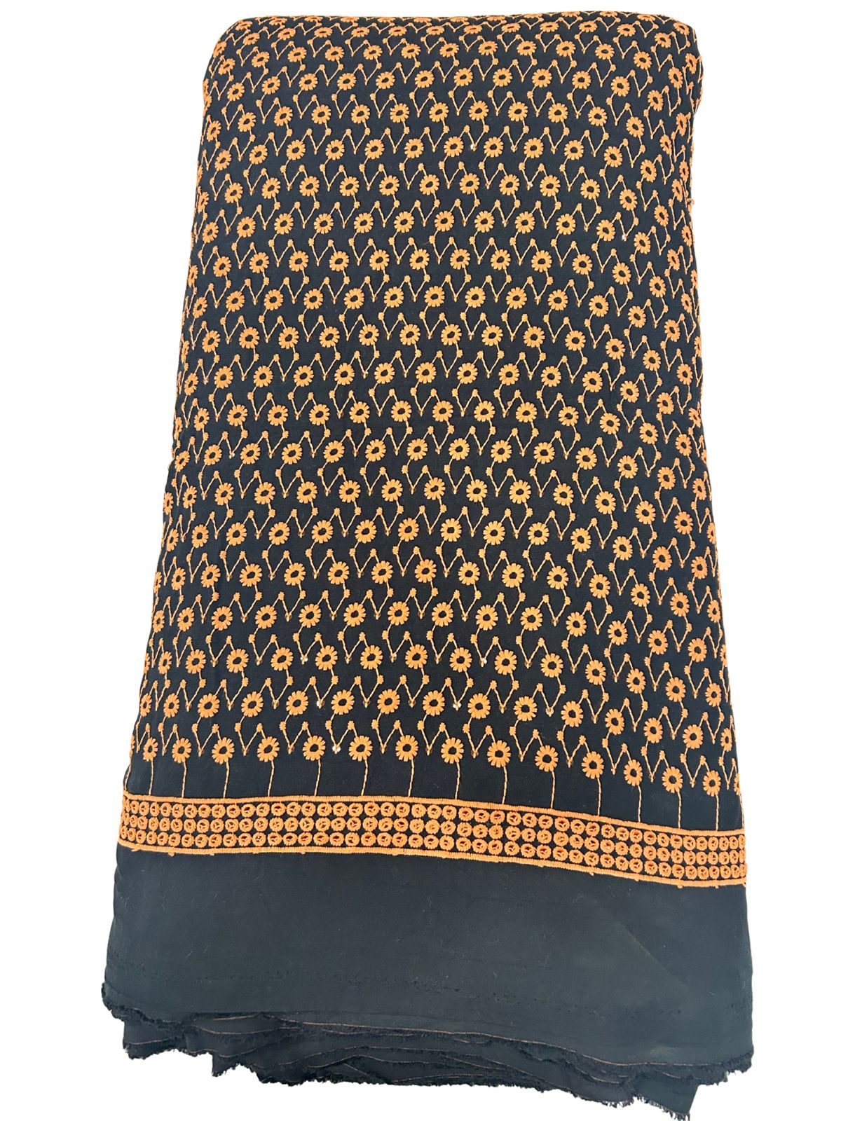 Designer black yellow floral embroidery kurta fabric with sequins for festive, party and indo-western outfits

