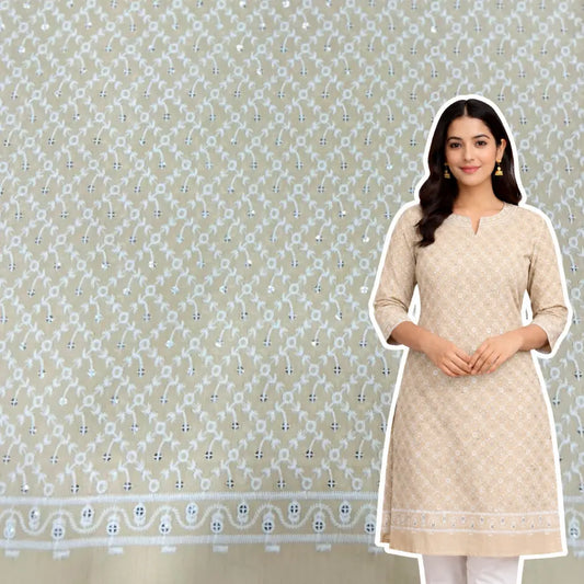 cream chikankari embroidered roman silk fabric women