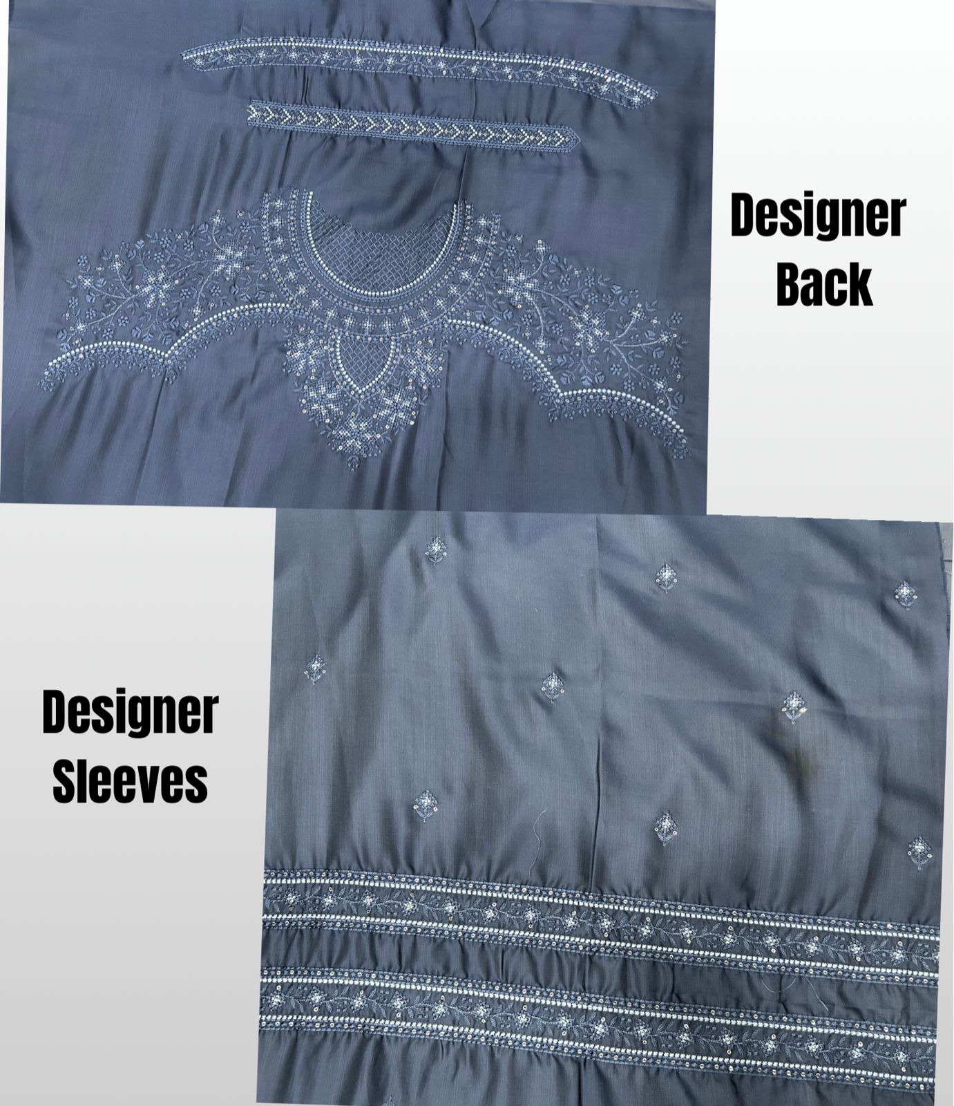 Unstitched festive kurta fabric for men with detailed thread embroidery and included white pajama.