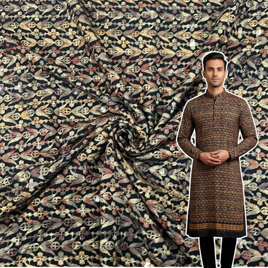 Premium rayon viscose sequin kurta fabric with all-over position print for festive menswear
