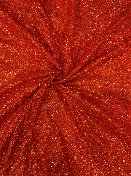 Premium red glittery georgette fabric for gowns, kurtas and party wear dresses
