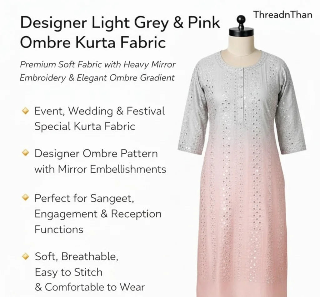 Dual-tone ombre mirror work kurti fabric for wedding and festive wear