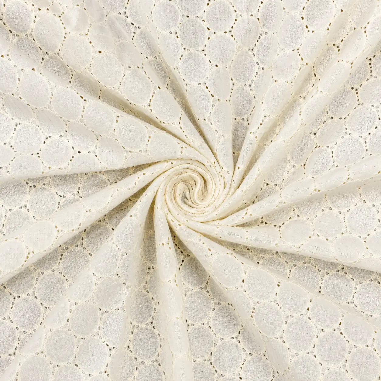 Pure cotton dyeable Hakoba Schiffli fabric with all-over embroidery, 44-inch width.