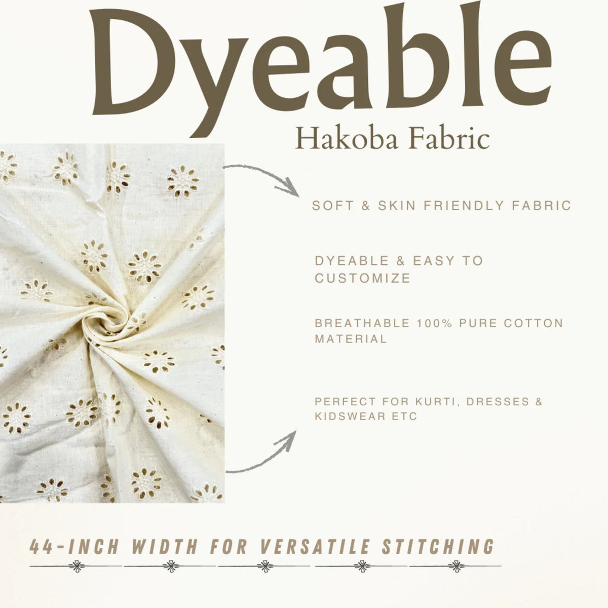 Dyeable Hakoba Schiffli Fabric Features | 44 Inch Pure Cotton