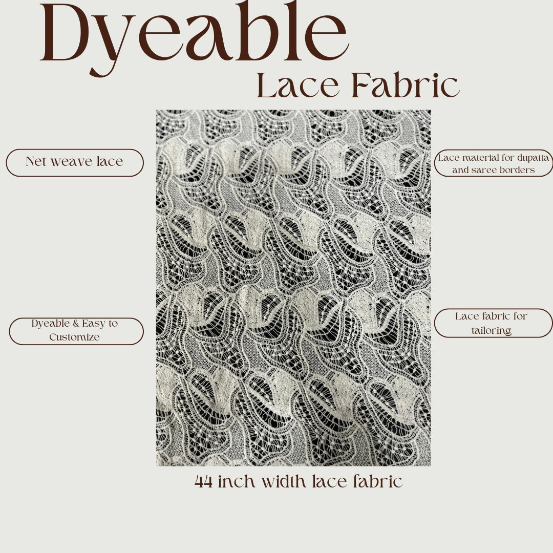 Dyeable leaf-pattern GPO lace fabric, customizable for clothing and overlays.
