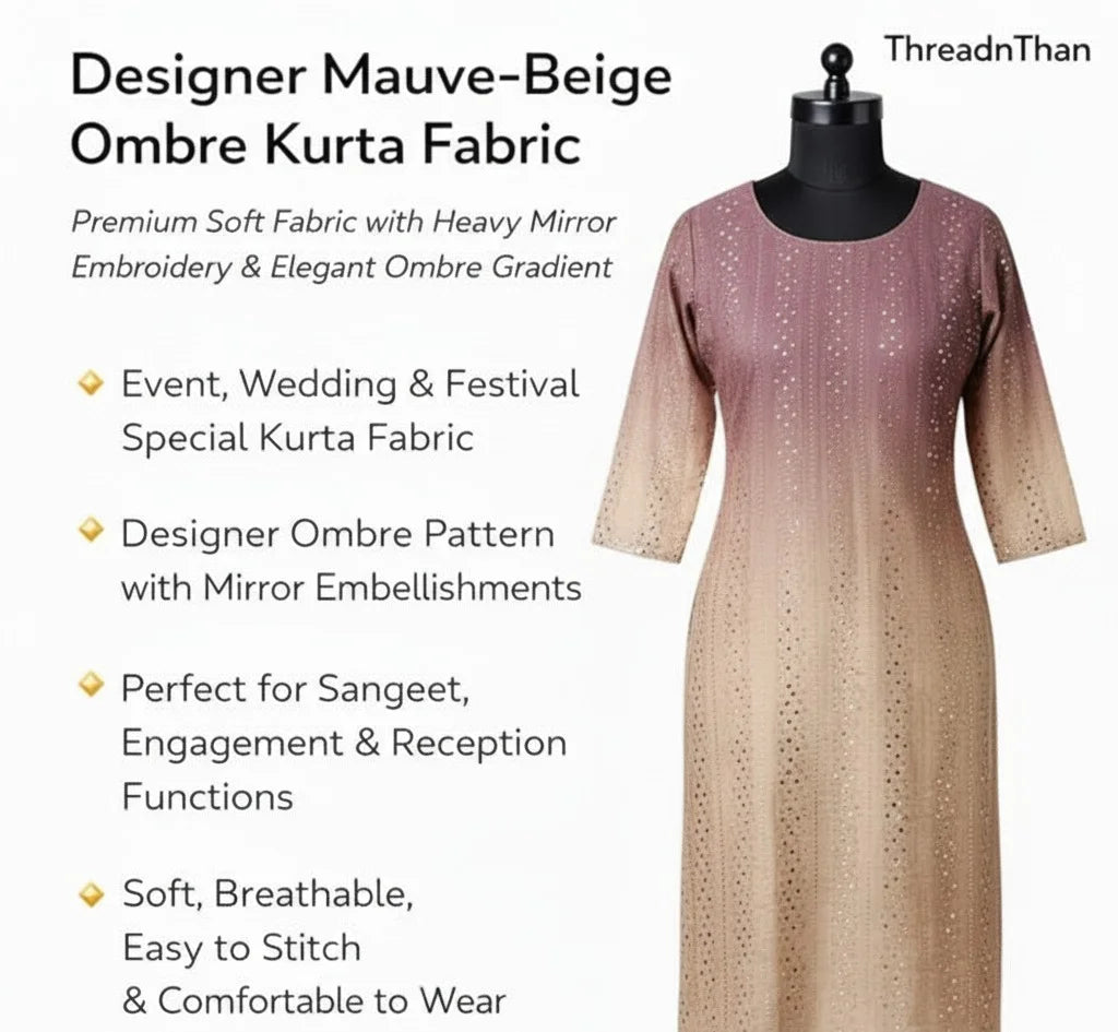 Ombre mirror work kurti fabric for wedding and festive wear